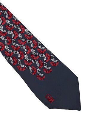 Lanvin Chemisier Navy Blue Red White Geometric Silk France Tie Necktie 4 x 57